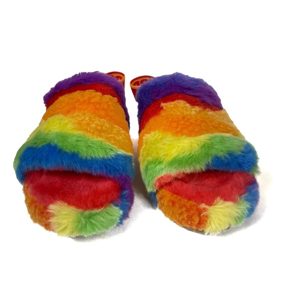 Ugg Women’s Size 6 Slipper Sandals Fluff Yeah Slide Cali Collage Rainbow - Picture 3 of 8